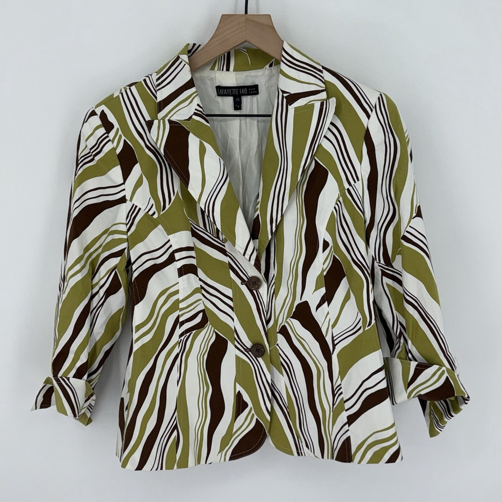 Lafayette 148 New York Green Brown Women’s Blazer Jacket Size 10